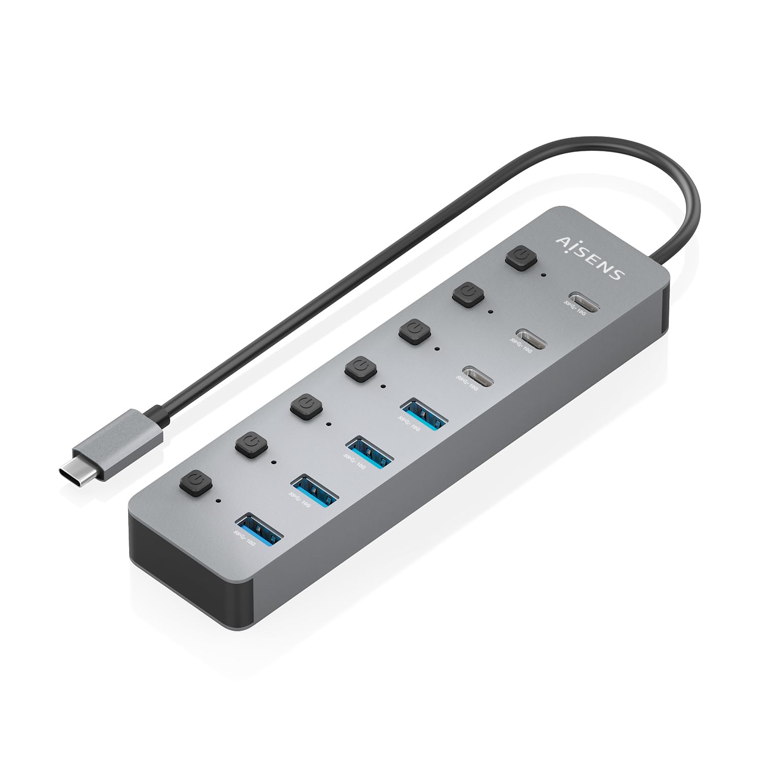 AISENS ASUC-8P044-GR - HUB USB3.2 Gen2 10G USB-C, USB-C/M-4xUSB-A/H+3xUSB-C/H+1xUSB-C/H PD3.0 100W, Gris, 30 cm