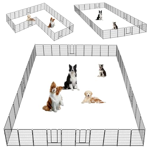 Image of Dog Playpen,32 /40 /45 Inch Height in Heavy Duty, Folding Indoor Outdoor Anti-Rust Dog Exercise Fence, Portable Pet Playpen with Door for Large Medium Small Dogs and Pet (40 Panels, 32 Inch) Silver