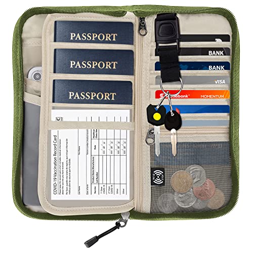 Zoppen Rfid Passport Holder Travel Wallet Family Documents Organizer Travel Accessories For 6 Passport, With Vaccine Card Slot Fits 4.3 X 3.5 Inches Vaccine Card #06 Green #TOP1