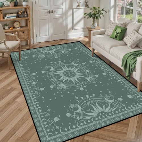 5' X 7' Sun and Moon Rug Boho Celestial Area Rugs for Bedroom Dorm Living Room Bohemian Occult Crescent Solar Stars Galaxy Floor Mat Pad Doormat Carpet,150 X 210cm,Corduroy Corduroy 5' x 7'