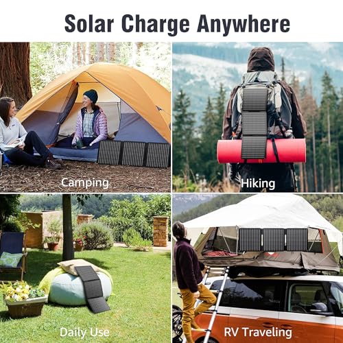 Image of Portable Solar Panel Charger 30W, Foldable Solar Panel Kit with DC /USB C /USB A Output for Power Bank Station Phone Tablet, High Efficiency Waterproof Solar Panel for Camping RV Van Backpacking