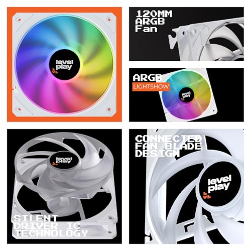 Image of Levelplay Combat Fan CF120 - 120mm ARGB Gen 2 Fan (3-Pin ARGB, 4-Pin PWM) with Ring-Connected Blades (53 CFM, 1.7 mmH2O), Quiet Performance 0-26 dBA, 0-1800 RPM ±10% - White