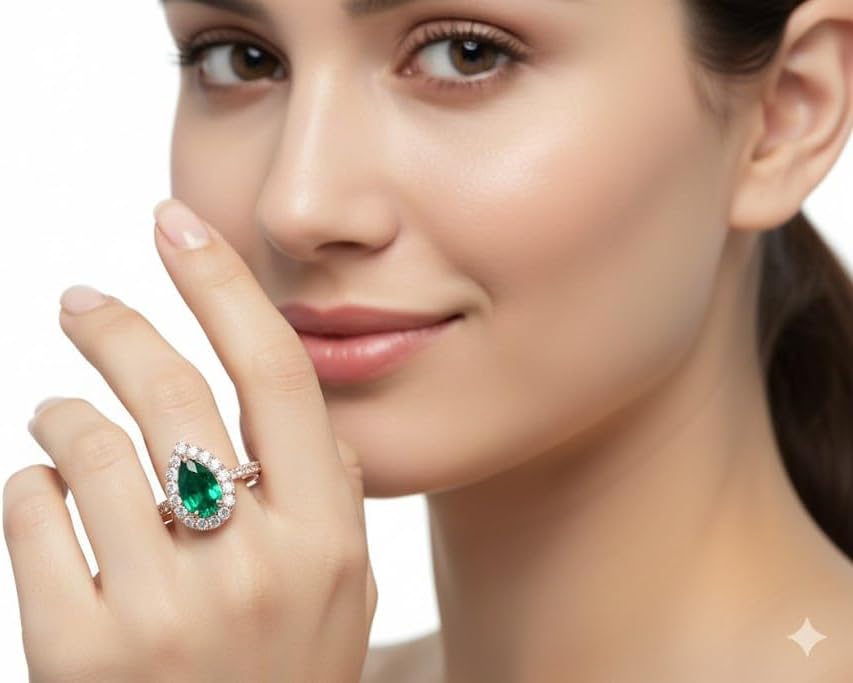 Choose Your Gemstone 18K Rose Gold Ring Pear Shape Halo Diamond Design Wedding Engagement Handmade and Fashion Jewelry for Women Girl Available in Size 4,5,6,7,8,9,10,11,12