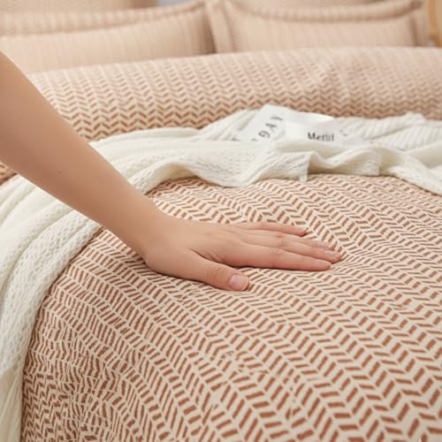 Image of Sleepy Threads Queen Size Blended Cotton Bedsheet with Soft Breathable Blended Cotton Fabric, Geometric Design, Modern Bedroom Bedding Set, 1 Flat Bedsheet with 2 Pillow Covers (93x106 Inch, Brown)