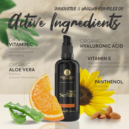 ORGANIC Vitamin C Serum Face • 100ml +Hyaluronic Acid +Panthenol +Vitamin E ✓ 6-fold Vitamin C Serum radiant & pure skin without pimples & redness✓100% Vegan & Organic ✓ Anti Aging MADE IN GERMANY - Image 4