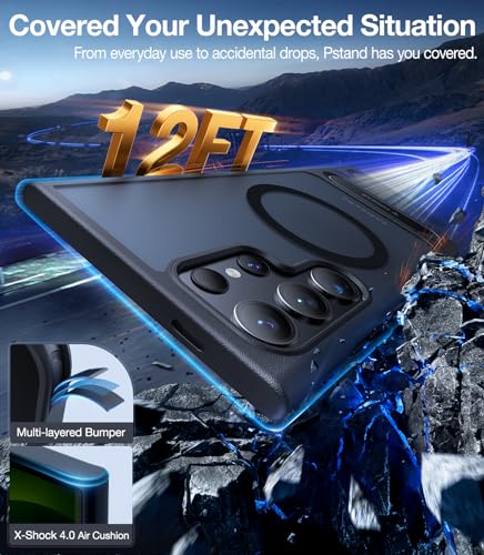 Image of TORRAS Strong Magnetic & Seamless Stand for Samsung Galaxy S24 Ultra Case for MagSafe, 12FT Mil-Grade Drop Protection, Adjustable Kickstand for Samsung Galaxy S24 Ultra Case, Slim Frosted Matte Black