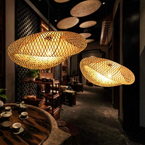 MyLjp Hanglamp 3-lichts Vintage Eettafel Rattan Bamboe Retro Stijl Lantaarn E27 Kroonluchter Antieke Lamp Landhuis Hanglamp Rieten Lampenkap Slaapkamer Woonkamer Cafe Bar Plafondlamp(3 heads-B