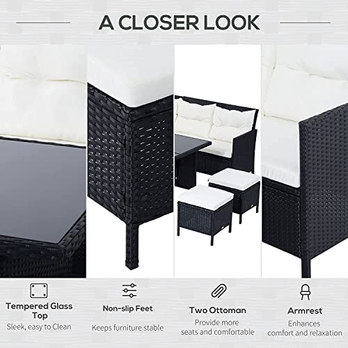 Image of DEVOKO 5 Piece Conversational Wicker Sofa Dining Table Set, Outdoor Patio Furniture Set for Garden, Lawn, Balcony (Black and White)