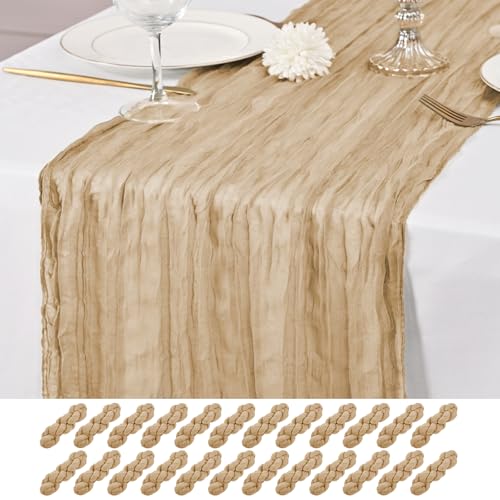 24 Pack Beige Table Runner 10Ft Cheesecloth Table Runner Rustic Gauze Table Runners Romantic Long Sheer Fabric Cheese Cloth Table Runners for Wedding Party Bridal Baby Shower