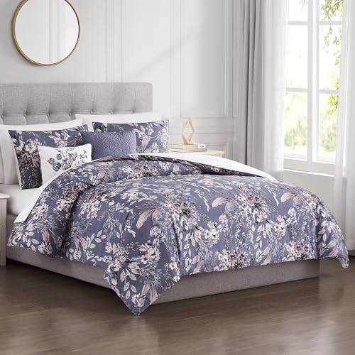 Image of Modern Threads 5-Piece Printed Comforter Set, Thea King in Silver Purple - Soft Comforter, 2 Pillow Shams, and 2 Decorative Pillows