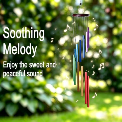 Image of Rainbow Aluminum Wind Chimes for Home Balcony Garden Outdoor Decor, 12 Tube Metal Wind Chime Hanging Decoration, Deep Relaxing Melody, Weather Resistant Porch Patio Yard Housewarming Gift