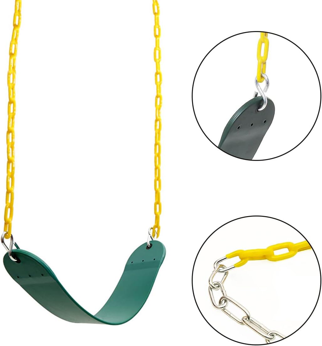 Heavy Duty Toddler Swing Set with 66 Inches Chain Coated Swing Seat Replacement Accessories for Kids Outdoor Play Playground Trees Swing (Green/2 Pack)