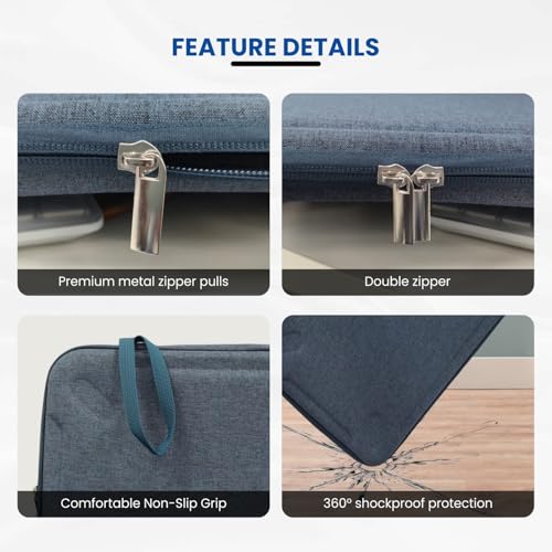 Image of Dyazo 14.1 Inch Hard Shell Laptop Sleeve | Water-Resistant & Shockproof EVA Case with Elastic Carrying Handle | Heavy Duty Protective Bag for MacBook Pro, Dell, HP, Lenovo, ASUS 14 inch Laptops (Blue)