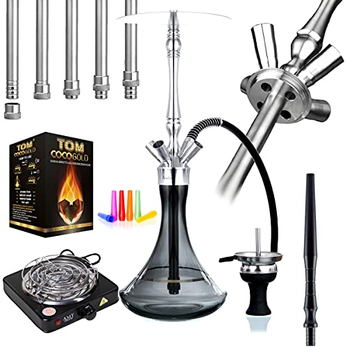 Aladin Shisha MVP 550, Edelstahl-Shisha-Set mit Diffusor, Silikonschlauch-Set, 4 Anschlüsse, Naturkohle & Kohleanzünder…