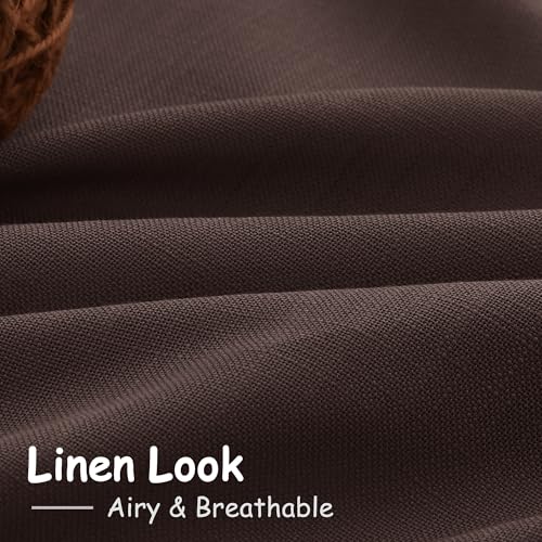 Image of Coffee Linen Blend Drapes 84 Inch Length 2 Panels Set Back Tab Rod Pocket Light Filtering Privacy Semi Sheer Textured Curtains Neutral Farmhouse Decor Curtains for Living Room Bedroom 52x84