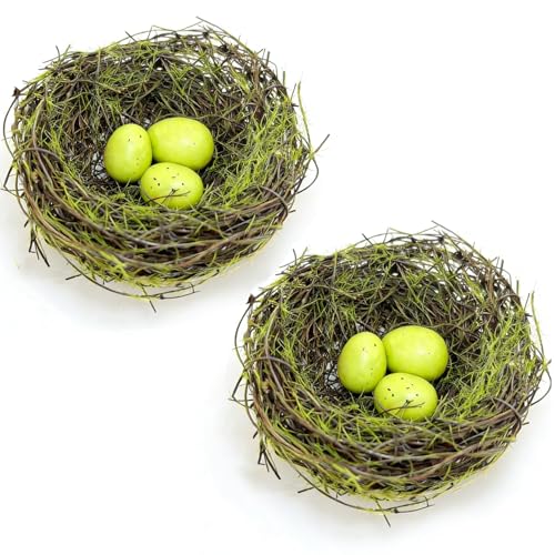FBIRDY Small Faux Bird Nest with Eggs Artificial Birds Nest with Eggs Artificial Rattan Nest for Crafts Spring/Easter Centerpiece Home Party Easter Decoration
