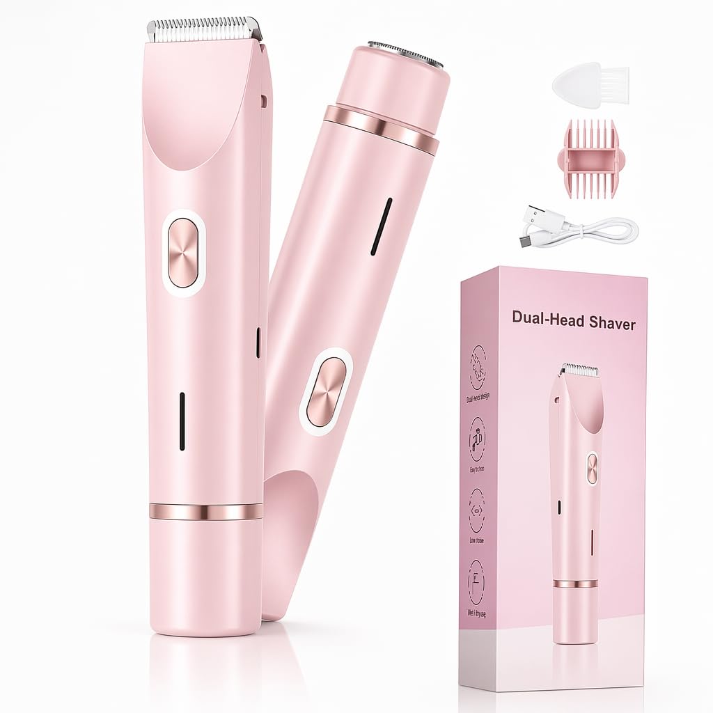 Rasoir Électrique Femme, Tondeuse Intime Double Tête Étanche Rechargeable, Épilateur Électrique Multifonction, Épilation Maillot Femme pour Jambes, Aisselles, Sourcils, Nez (rose)