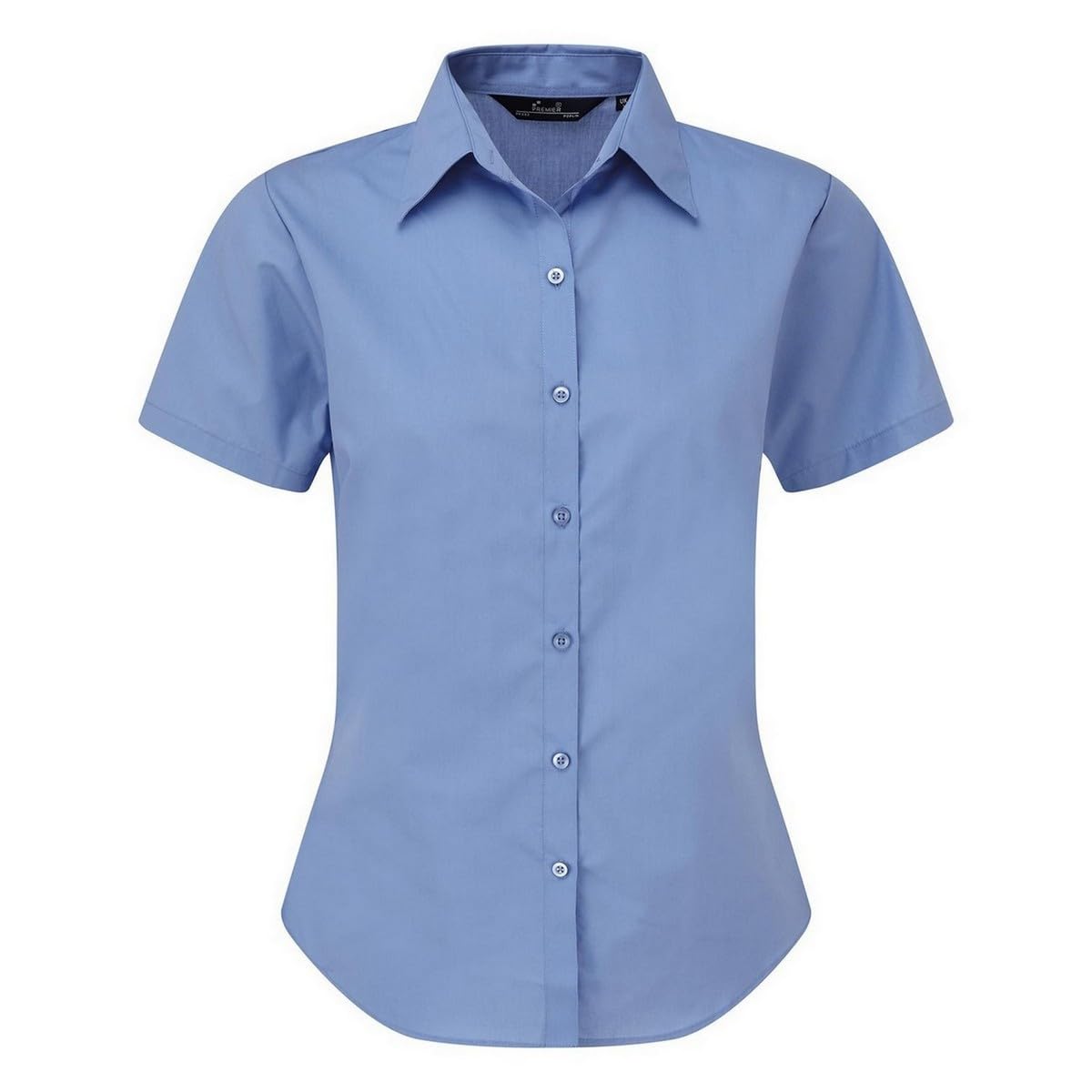 Premier Women's Mid Blue Short Sleeve Poplin Blouse/Plain Work Shirt (16) (Mid Blue)