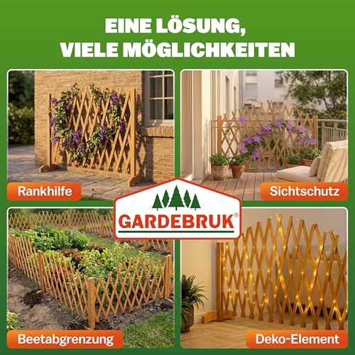 GARDEBRUK® 2er Set Rankgitter Gartenzaun bis 200cm ausziehbar faltbar Garten Balkon Spalier Rankhilfe Holzzaun Pflanzengitter