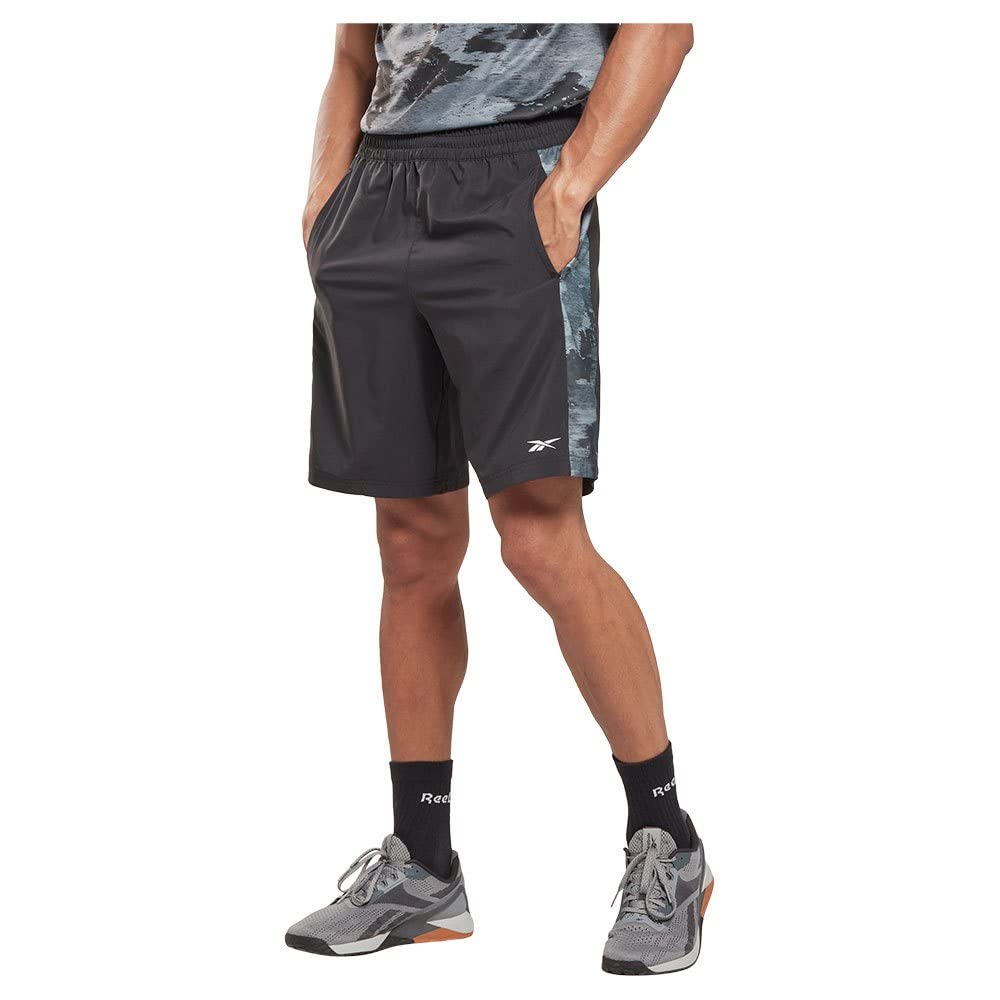 Reebok Men's Night Black Train Camo Woven Shorts (L, Regular Fit)