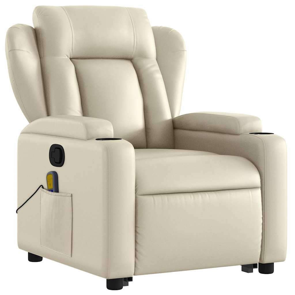 Sillón elevador reclinable con masaje de 6 puntos, de piel sintética, función de elevación eléctrica y reclinación manual, estructura estable de madera y metal,