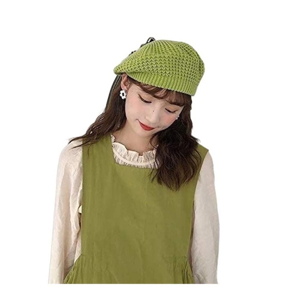 Bonnet Hiver Béret Tricoté Chaud d'hiver pour Femmes ， Au Crochet Chapeaux Casquette d'artiste De Couleur Unie Style Français Bonnets Chaud