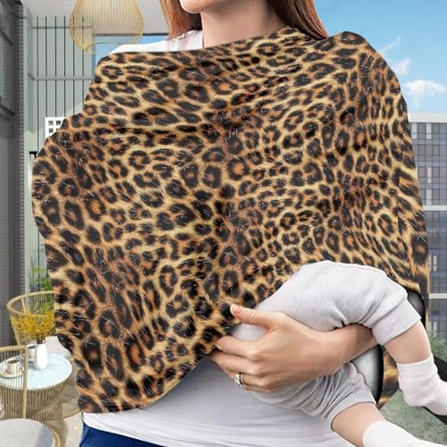 Image of Forchrinse Wild Leopard Print Car Seat Canopy for Babies Girls Infant Carrier Cover Breathable Nursing Breastfeeding Cover Stroller Cover Easy Install