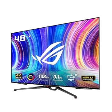 ASUS Monitor de jogos ROG Swift OLED PG48UQ – 48 polegadas 4K, OLED, 138Hz (OC), 0,1 ms (GTG), compatível com G-SYNC, antirreflexo, dissipador de calor personalizado, brilho uniforme, 98% DCI-P3, HDMI