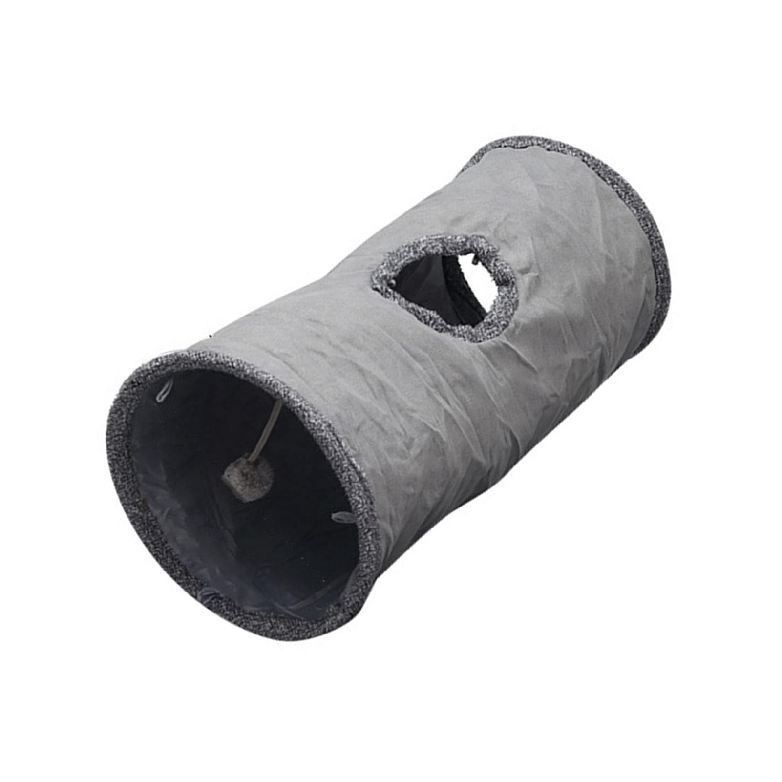 Tunnel pliable pour chat en daim gris avec balle en peluche intégrée taille S