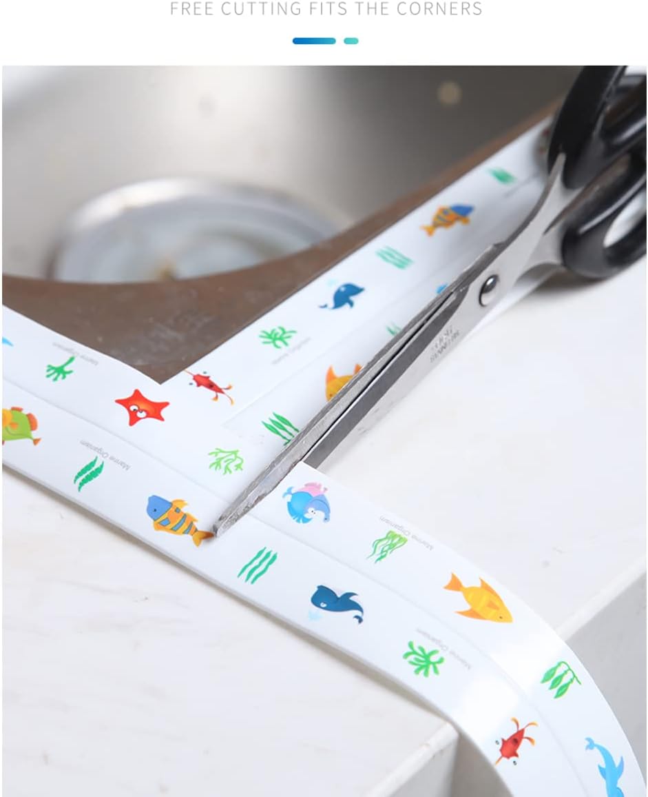 Queenbox 1.5inx10.4ft Transparent Flower Caulk Tape, Self Adhesive PVC Waterproof Strip Sealing Tape for Bath Kitchen Wall Edge
