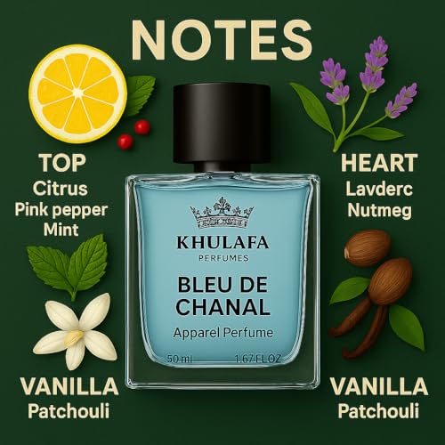 Image of Blue De Chanal Inspired Perfume | Fresh Citrus & Woody Scent with Amber & Incense | Long-Lasting EDT for Men | Ideal for Office, Date & Casual Wear | 50ML Gift Fragrance