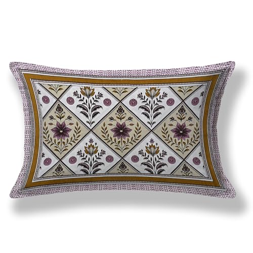 Image of 100% Cotton Single Bedsheet with 1 Pillow Cover | 240 TC Pure Cotton Flat Bed Sheet | Traditional Jaipuri Printed Bedding Set | Soft & Breathable | 60 x 90 Inch (Rangmahal Single 55)