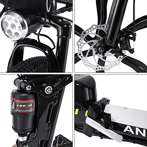 Aceshin 26\'\' Folding Electric Mountain Bike with Removable Large Capacity Lithium-Ion Battery (36V 250W), Electric Bicycle 21 Speed Gear and Three Working Modes (Black/White)