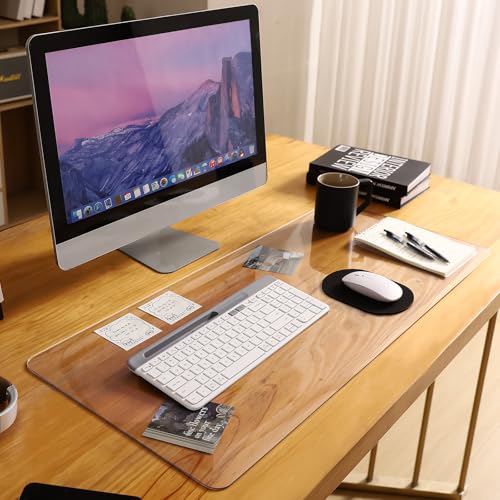 Yanen Sous-main Transparent, 60 x 35 cm, grande nappe de table en PVC claire, bords ronds antidérapants, protection de table imperméable, sous-main de bureau...