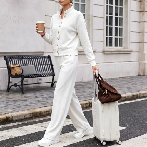 Lounge Sets for Women 2 Piece Outfits Button Front Sweatshirt and Pants Set - image 4