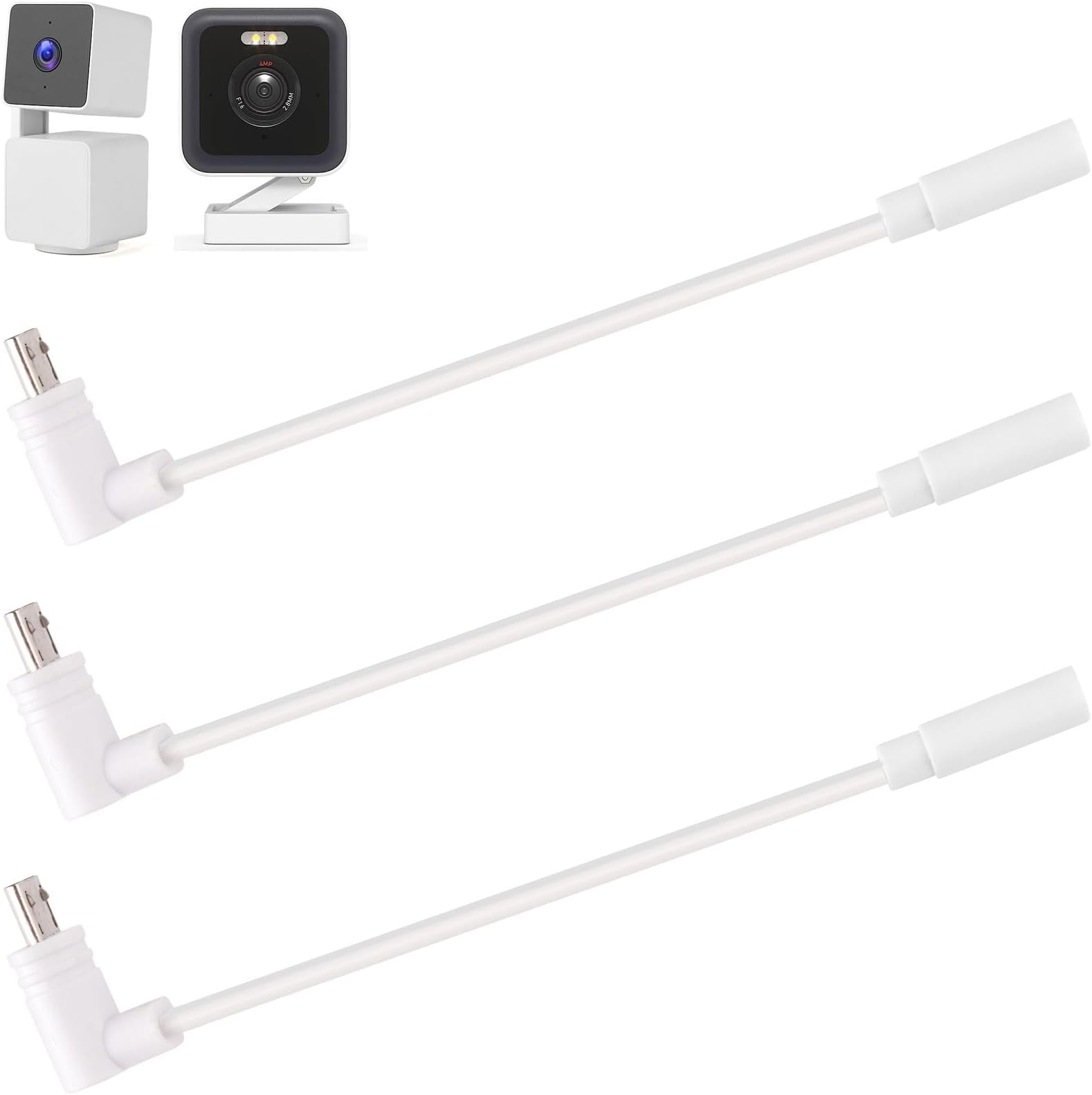 Uogw 3 Pack 90° Micro-USB Extension Cable Compatible with Wyze Cam Pan v3 and Wyze Cam v3 Pro, 5inch Male to Female Extender Cord for WYZE Cam,L-Shaped Flat Cable(White)