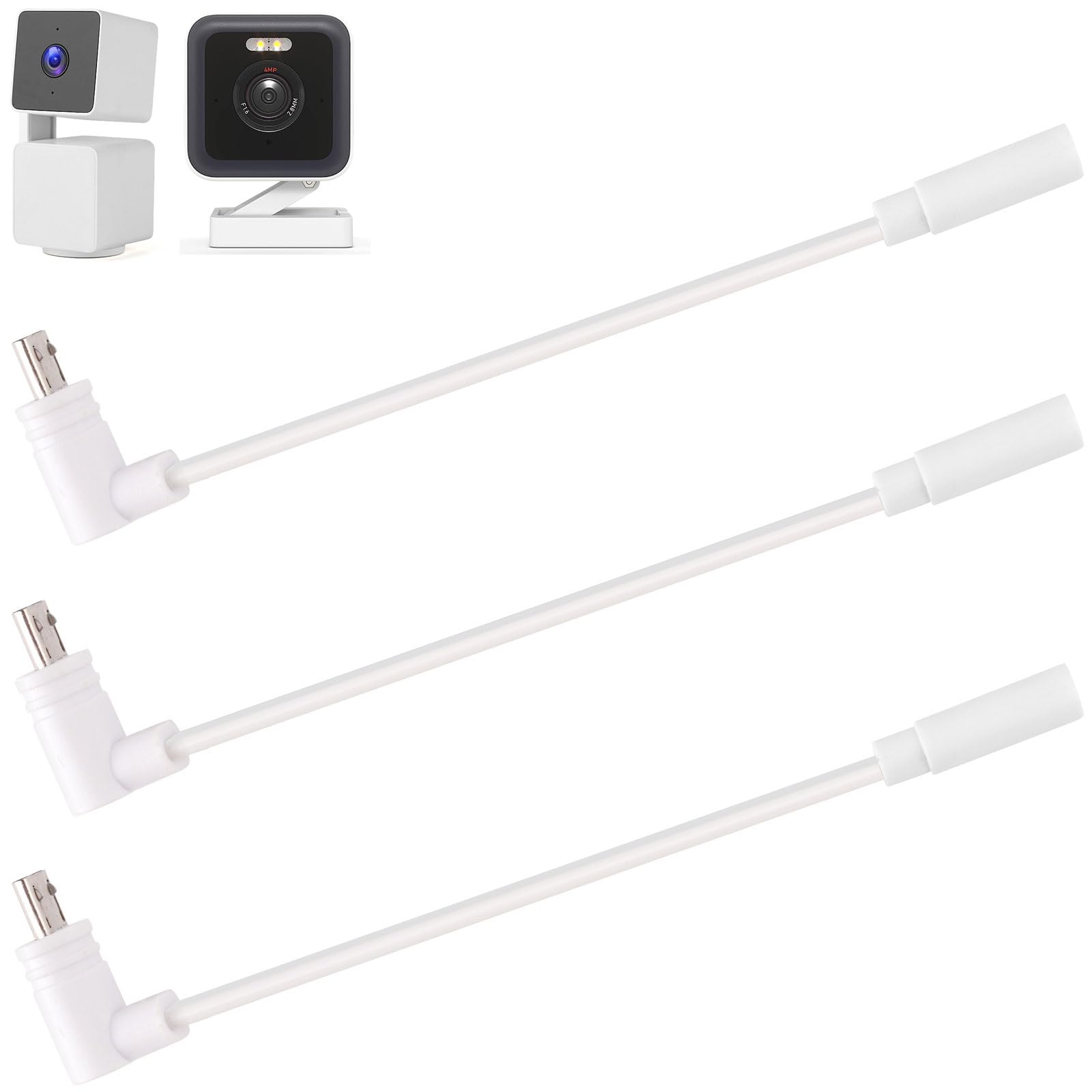 Uogw 3 Pack 90° Micro-USB Extension Cable Compatible with Wyze Cam Pan v3 and Wyze Cam v3 Pro, 5inch Male to Female Extender Cord for WYZE Cam,L-Shaped Flat Cable(White)