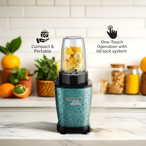 Image of Lesco Mixer Grinder 500W Blender Smoothie Maker with 3 Stainless Steel Jars and Copper Motor, 2 Years Warranty 21000 RPM Fine Grind in 20 secs, Baby Booster, Green