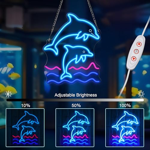 Image of CoolGift Mart Dolphin Neon Sign, Dolphin Lamp Wall Decor, Dimmable Birthday Party Decorations for Home, Patio, Garden, Bars, Restaurants, Hotels, Stores, Clubs, Gift for Friends Family and Kids