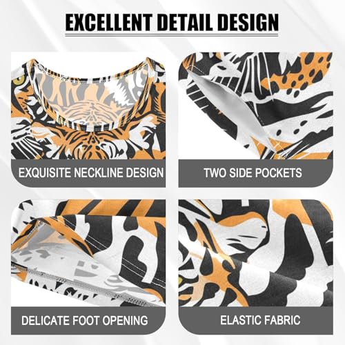 ALAZA Funny Tiger Cartoon Pajamas Short Sleeve 2 Piece Sleepwear Top and Bottom Pajama Set Unisex4