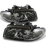 AKKON - For 1996-1999 Audi A4 A4-Quattro 4-Door Black Bezel DRL [Halogen Style] LED Strip Projector Headlights Lamps Pair