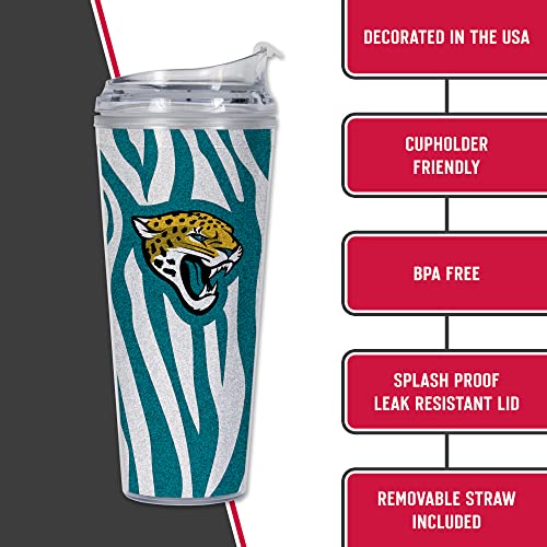 Image of Rico Industries NFL Football Glitter 24oz Acrylic Glitter Tumbler with Hinged Lid, Officially Licensed Double Wall Tumbler with Straw