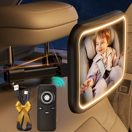 Image of TAZENI Baby Car Mirror With Light for Baby Rechargeable 2000mA Baby Mirror for Car Seat Rear Facing Hook Clip Design Car Seat Mirror for Baby Rear Facing Crystal Clear view ShatterProof With Remote