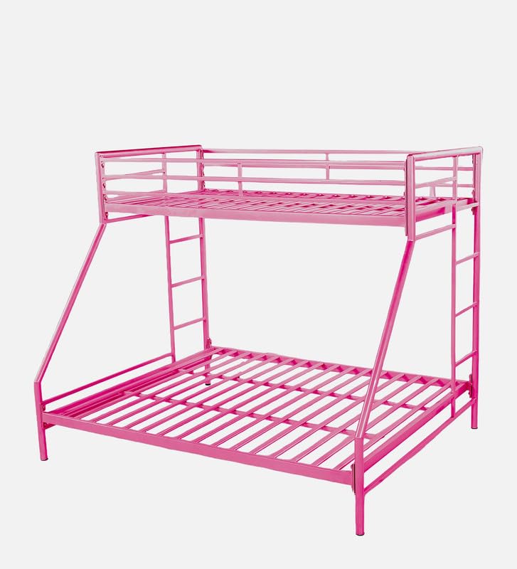 Image of Twin Over Twin Metal Bunk Bed | Bunk Bed Without Storage for Kids & Adult | Double Decker Cot for Kids Room | Space-Saving | Metal Bunker Cot (Mattress Included) (Red)