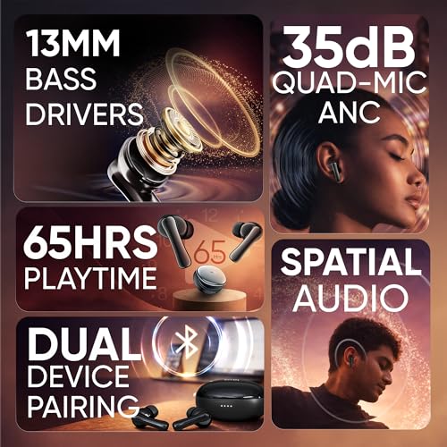 Image of Mivi SuperPods Harmony TWS Earbuds [New Launch] with 35dB Quad-mic ANC, Spatial Audio & 3D Soundstage, 65 Hours Playtime, Bluetooth v5.4, Made in India True Wireless Ear Buds