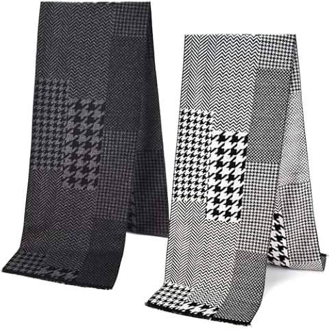 EINSKEY Men's Winter Scarf, 2-Pack Warm Cashmere Feel Striped Color Check Tartan Plaid Tassel Soft Long Fashion Neck Scarves Cover