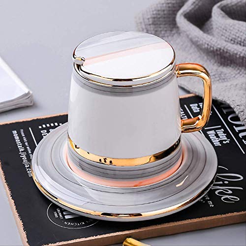 Taza de té Negra, Juegos de Tazas de café de cerámica con Esmalte de Perlas, 3 uds. con Tapa, Plato, Cuchara, Tazas, té con Leche, Vasos de café, 400m