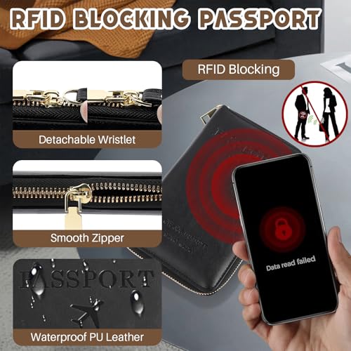 Passport Holder Wallet with Tracker Case, RFID Blocking PU Leather Passport Cover, Travel Document Organizer Wallet for Men and Women (Brown)3
