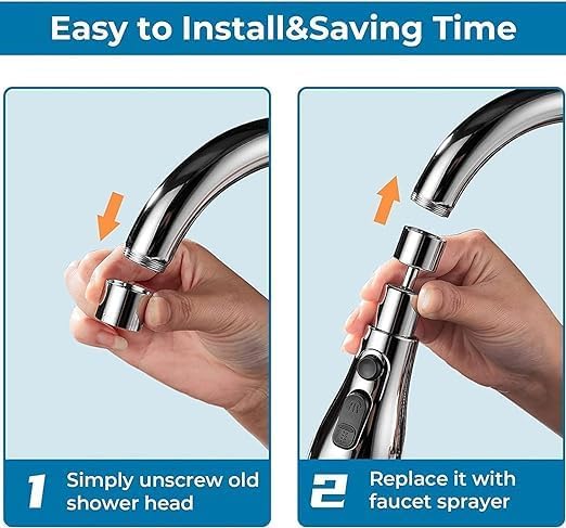 Image of Faucet Aerator with 3 Modes, 360 Rotating Tap Extender with Filter & 2 Adapters, Water Saving Kitchen & Bathroom Sink Attachment (Silver)
