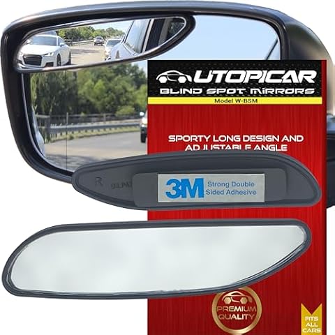 Utopicar Long Blind Spot Car Mirror - Aesthetic Convex Blindspot Mirrors, Engineered Design for Side Mirror (Blindspot), Up/Down Adjustable Car Blind Spot Mirror, Rear View Blind Spot Mirrors (2 Pack) Cover